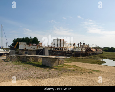 Old paddle steamer PS Ryde built in 1936 but now laid up and rusting away at Binfield Marina on the Isle of Wight England UK Stock Photo