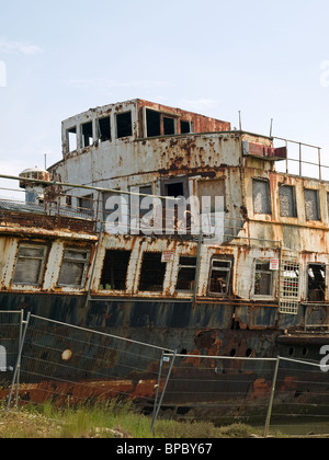 Old paddle steamer PS Ryde built in 1936 but now laid up and rusting away at Binfield Marina on the Isle of Wight England UK Stock Photo