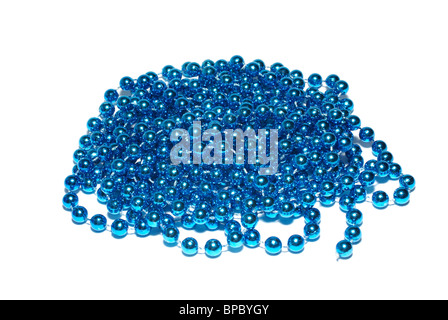 Blue christmas beads isolated on white background. Stock Photo