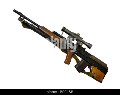 Russian hunting carbine Wolf bullpup system and telescopic sight isolated silhouette with clipping path over white background Stock Photo