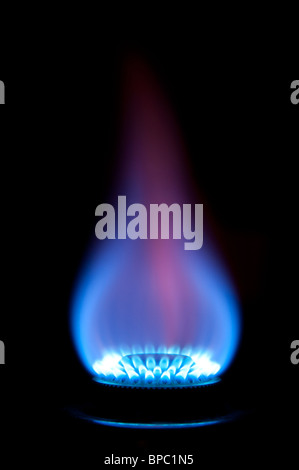Gas burner with blue and pink flame Stock Photo