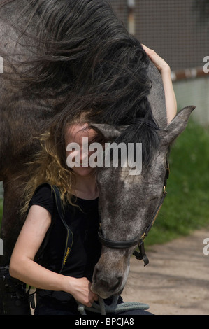 woman and andalusian horse Stock Photo