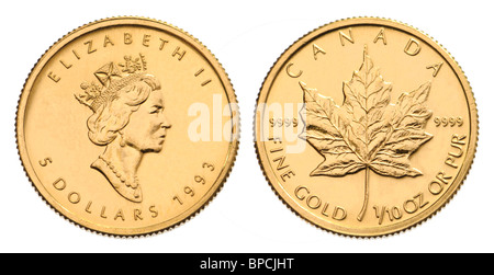 Canadian Gold Coin - 1/10th Ounce Maple Leaf Stock Photo