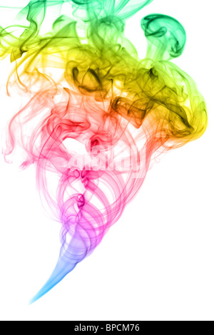 Rainbow colored smoke isolated on white Stock Photo