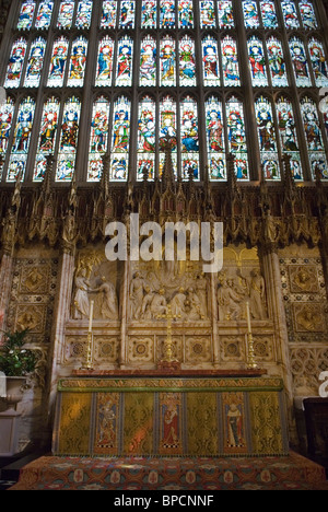 St Georges Chapel Windsor Castle Interior alter and stained glass windows of  Berkshire England.  HOMER SYKES Stock Photo