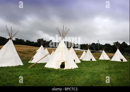 Luxury wigwam camping accommodation at the Glastonbury Festival site Pilton UK Stock Photo