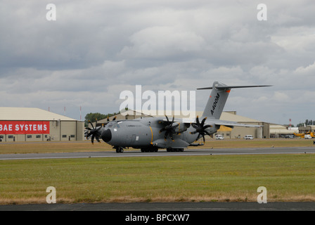 Airbus A400M Military transport aircraft lands after its display at the 2010 RIAT Royal International Air Tattoo RAF Fairford Stock Photo