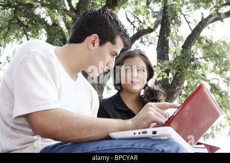 Students using a computer to study Stock Photo