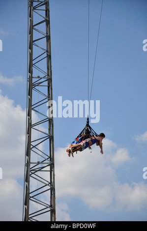 Sky coaster swing at Hurricane Harbor waterpark , Six Flags Over Texas amusement park, Arlington, TX, USA Stock Photo