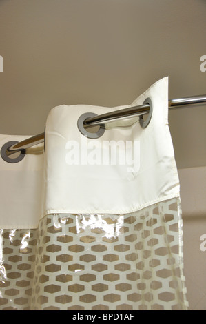 Hampton Inn hotel bathroom, shower curtain Stock Photo