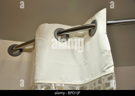 Hampton Inn hotel bathroom, shower curtain Stock Photo