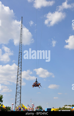 Sky coaster swing at Hurricane Harbor waterpark , Six Flags Over Texas amusement park, Arlington, TX, USA Stock Photo