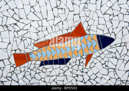 Fish mosaic embedded in the wall in Puerto Mogan in Gran Canaria Stock Photo