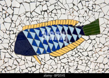 Fish mosaic embedded in the wall in Puerto Mogan in Gran Canaria Stock Photo