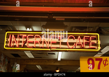 Neon Internet Cafe sign, Fremont St, Las Vegas USA Stock Photo