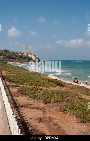 St Peter's Church Jaffa and the beach front promenade Stock Photo