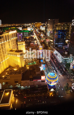 The strip, Las Vegas at night,  looking South, seen from the top of the Eiffel Tower, The Paris Hotel Stock Photo