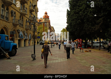 Azerbaijan, Baku, view of people walking in commercial pedestrian street Stock Photo