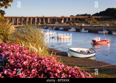 Hayle; river looking towards the railway viaduct; Cornwall Stock Photo