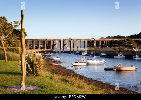 Hayle; river looking towards the railway viaduct; Cornwall Stock Photo