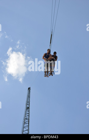 Sky coaster swing at Hurricane Harbor waterpark , Six Flags Over Texas amusement park, Arlington, TX, USA Stock Photo