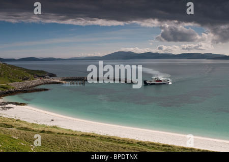 The Passenger Ferry from the Isle of Barra approaching Eriskay in the Western Isle, Outer Hebrides. Scotland.  SCO 6398 Stock Photo