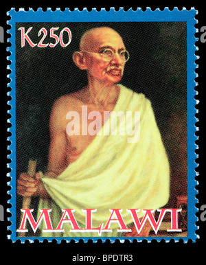 MALAWI - CIRCA 2004: A postage stamp printed in Malawi showing Mohandas Karamchand Gandhi, circa 2004 Stock Photo