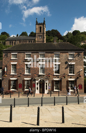 Looking back at the village of Ironbridge from the famous Iron bridge (a UNESCO World Heritage site). Stock Photo