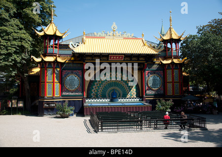 Pantomime theatre with the closed Peacock curtain at Tivoli Gardens in Copenhagen, Denmark. Stock Photo