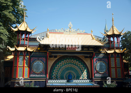 Pantomime theatre with the closed Peacock curtain at Tivoli Gardens in Copenhagen, Denmark. Stock Photo