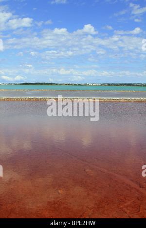 Ses Salines Formentera colorful saltworks horizon in Balearic islands Stock Photo