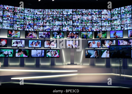 Berlin, IFA, Consumer Electronics Unlimited, many flat screens, LED TV, SL9000 Borderless, in an artistic installation by LG Stock Photo