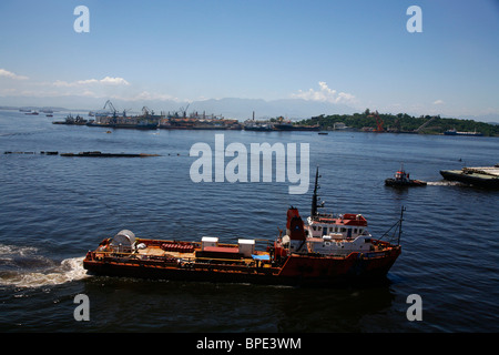 Cargo ships at Guanabara Bay, Rio de Janeiro, Brazil. Stock Photo