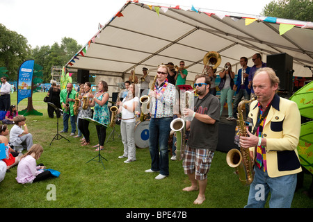 Stroat Ensemble, a Dutch Big Band, performing at Edinburgh Mela 2010, on Leith Links. Stock Photo
