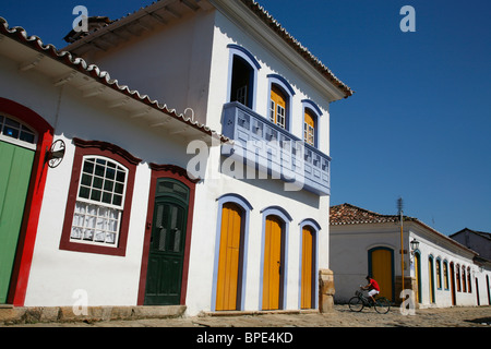 Typical colonial houses in the historic part of Parati, Rio de Janeiro State, Brazil. Stock Photo