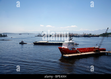 Cargo ships at Guanabara Bay, Rio de Janeiro, Brazil. Stock Photo
