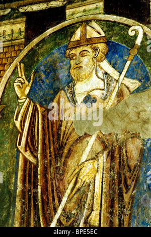 Durham Cathedral, wall painting, St. Cuthbert, 12th century fresco frescoes English saint saints paintings medieval cathedrals Stock Photo