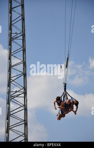 Sky coaster swing at Hurricane Harbor waterpark , Six Flags Over Texas amusement park, Arlington, TX, USA Stock Photo