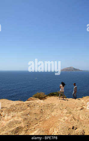 View from Temple of Poseidon, Cape Sounion, Attica, Greece Stock Photo