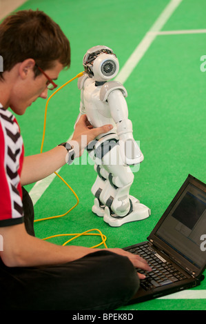 NAO Robot playing football in the science pavilion at the National Eisteddfod of Wales, Ebbw Vale 2010 Stock Photo
