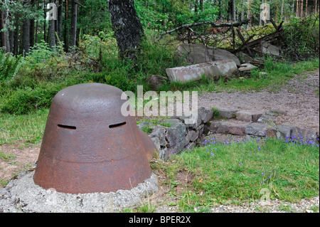 Iron observation turret /  cupola from WWI trench at the First World War One battlefield Le Linge at Orbey, Alsace, France Stock Photo