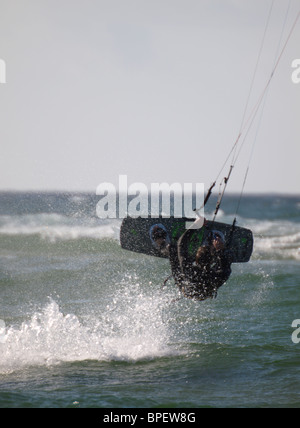 Kite surfer in action, Cornwall, UK Stock Photo