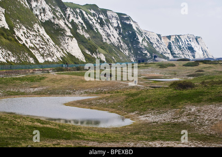 Samphire Hoe and the white cliffs near Folkestone and Dover on the Kent coast Stock Photo