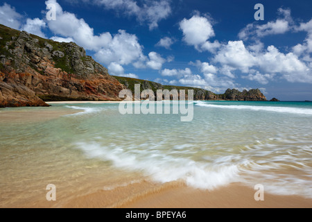 Crystal clear water and golden sand along the West Cornish Coast. Stock Photo