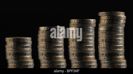 Piles Of Pound Sterling Coins On A Black Background Stock Photo