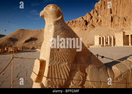 figure at ramp to Mortuary Temple of Hatshepsut, Deir el-Bahari, Luxor, Thebes, Egypt, Arabia, Africa Stock Photo