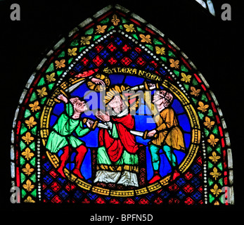 A stained glass window depicting the Martyrdom of Saint Alexander, Freiburg Münster, Baden Wurtemburg, Germany Stock Photo