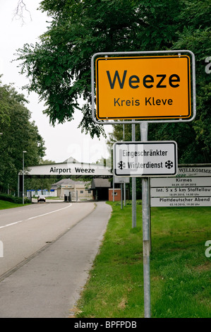 A reminder of RAF Laarbruch days at entrance to  Weeze (Niederrhein) Airport, North Rhine-Westphalia, Germany. Stock Photo