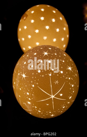 South Africa, Cape Town. Carved ostrich eggs made into night lights. Stock Photo