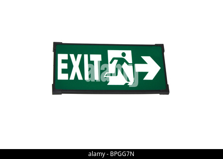 An Exit sign board on wooden panel cut out Stock Photo